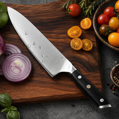Razor Sharp German Stainless Steel Chef Knife – Premium Ebony Wood Handle Kitchen Knife with Ergonomic Grip, Professional Cooking Gift