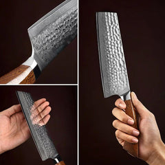 SRS13 7 Inch Nakiri Knife, Original Japan 49 Layers SRS13 Damascus Steel Having North America Desert Ironwood Handle