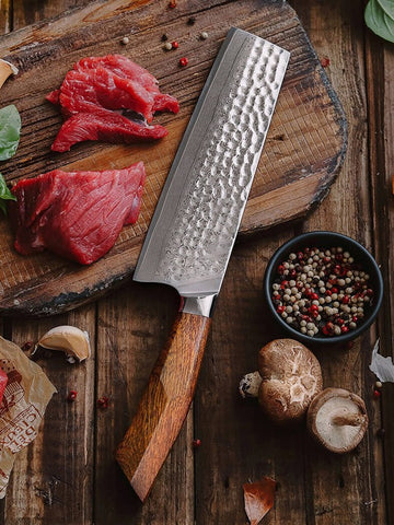 SRS13 7 Inch Nakiri Knife, Original Japan 49 Layers SRS13 Damascus Steel Having North America Desert Ironwood Handle