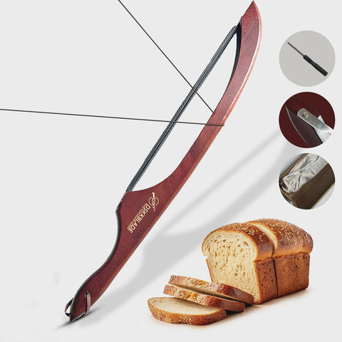 Serrated Bread Knife, Stainless Steel Slicer, Acacia Wood Handle, Baking Tool