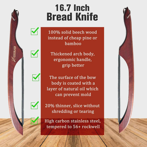 Serrated Bread Knife, Stainless Steel Slicer, Acacia Wood Handle, Baking Tool