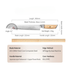 X01 8.5 Inch Bread Knife, 73 LAYERS Damascus Steel with Poweder steel Having Olive Wood Handle