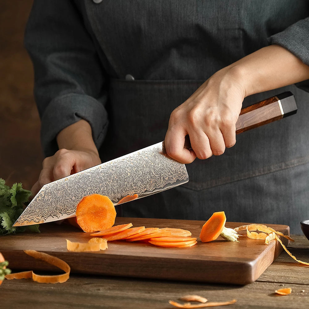 37 layers copper Damascus steel, 6.8 inch nakiri knife, 37 Layers Copper Damascus Steel Having North America Desert Ironwood Handle