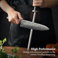 B1Z 9 inch Diamond Rod Quality Knife Sharpner with Nature ebony Wood