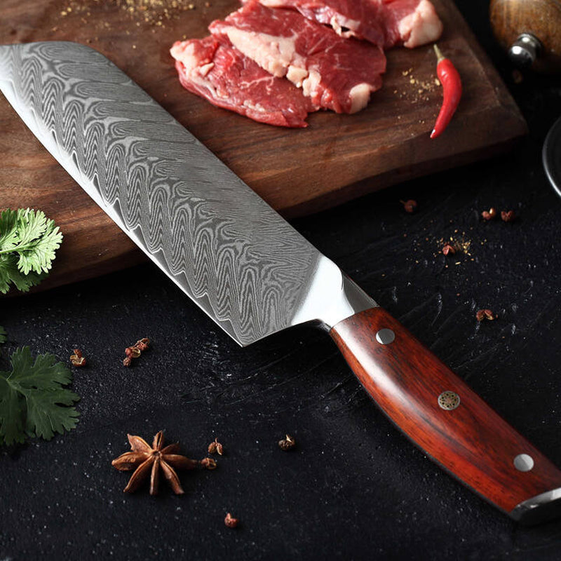 Blade Born Series 7 Inch Damascus Steel Santoku Knife