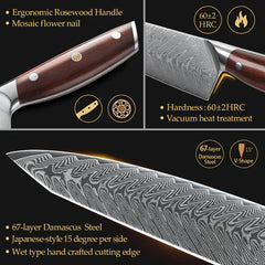Blade Born Series 5pcs Damascus Steel Knife Se Having Rosewood with Triple Rivets