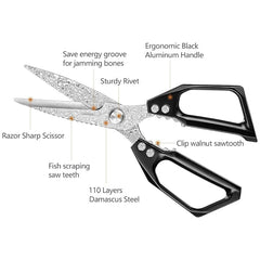 Best Quality Damascus Kitchen Scissors Black Aluminium Alloy