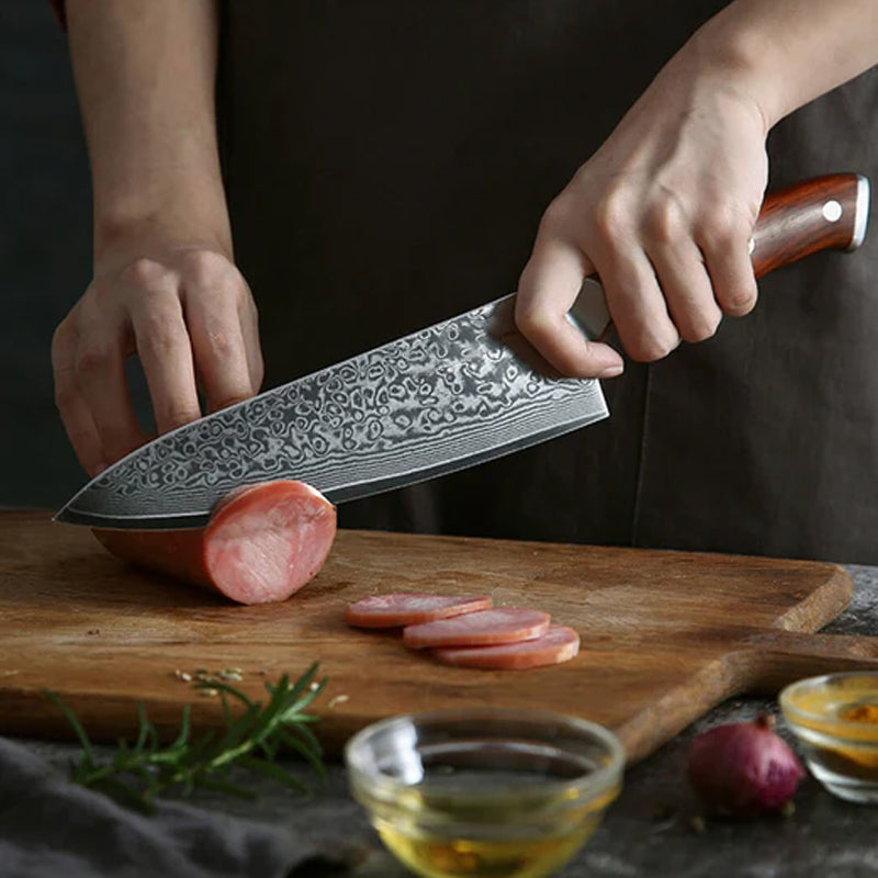 Bravo Series 2pcs Damascus Steel Chef And Utility Knife Set With Iron Wood Handle