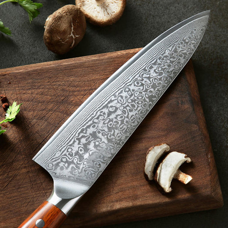 Bravo Series 2pcs Damascus Steel Chef And Utility Knife Set With Iron Wood Handle