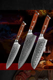 Bold Radiance Series 3pcs Damascus Knife Set with Triple Rivets Handle