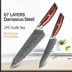 Blade Born Series 2pcs Damascus Steel Damascus Knife Set with Triple Rivets Handle