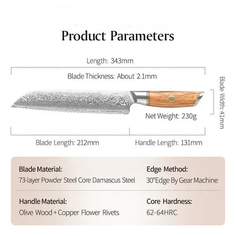 Blaze Series 8.5 Inch Damascus Steel Bread Knife