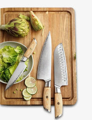 Blissful Edge Series 3pcs Damascus Steel Chef, Santoku And Utility Knife Set