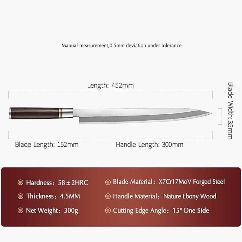 DSKK 300 Sashimi Knife+ Wooden Sheath, 7Cr17MoV Having Ebony Handle