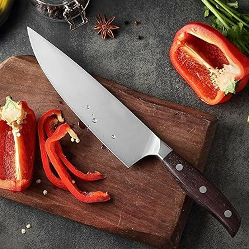 Bias Cut Series 8 Inch German Steel Chef Knife Having Red Sandalwood Handle