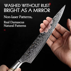 B30 6 Pcs Damascus Knife Set, 1 Pc 8 ″ Chef Knife, 1 Pc 7 ″ Santoku Knife, 1 Pc 7 ″ Cleaver Knife, 1 Pc 5 Inch Utility Knife, 1 Pc 3.5 ″ Paring Knife, 1 Pc Magnet Stand  Having Figured Sycamore Wood Handle