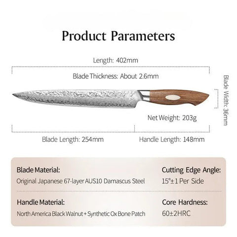 Black Wolf Series 10 Inch Damascus Steel Carving Knife