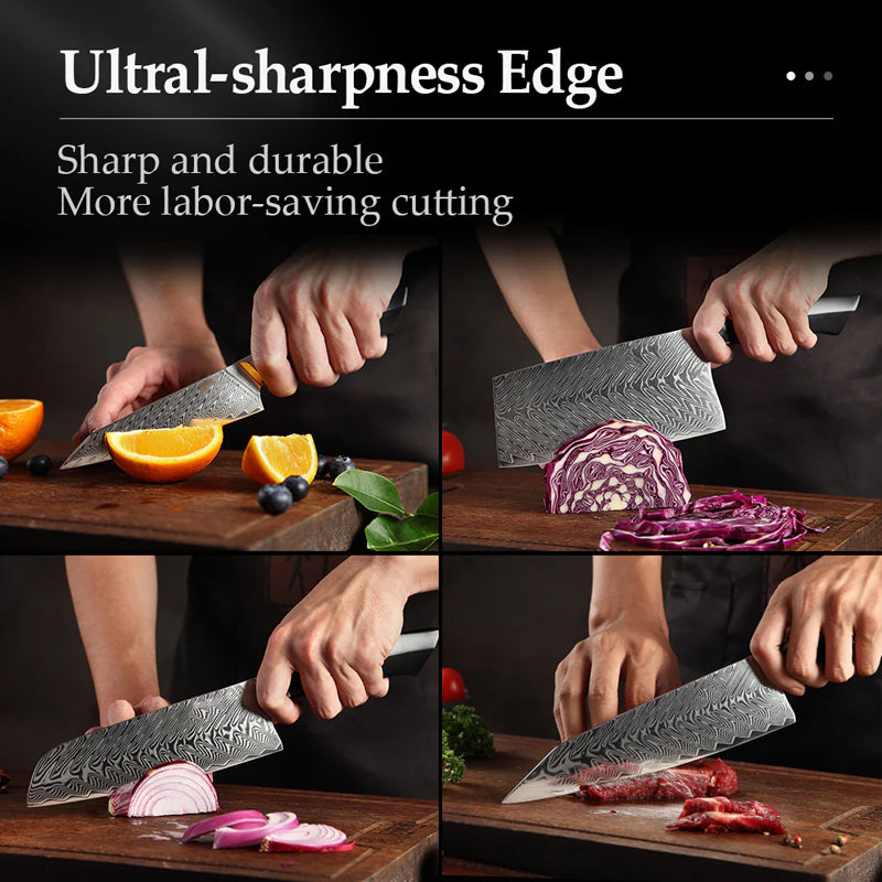 Bold Zenith Series 6 pcs Damascus Steel Knife Set With Black Handle