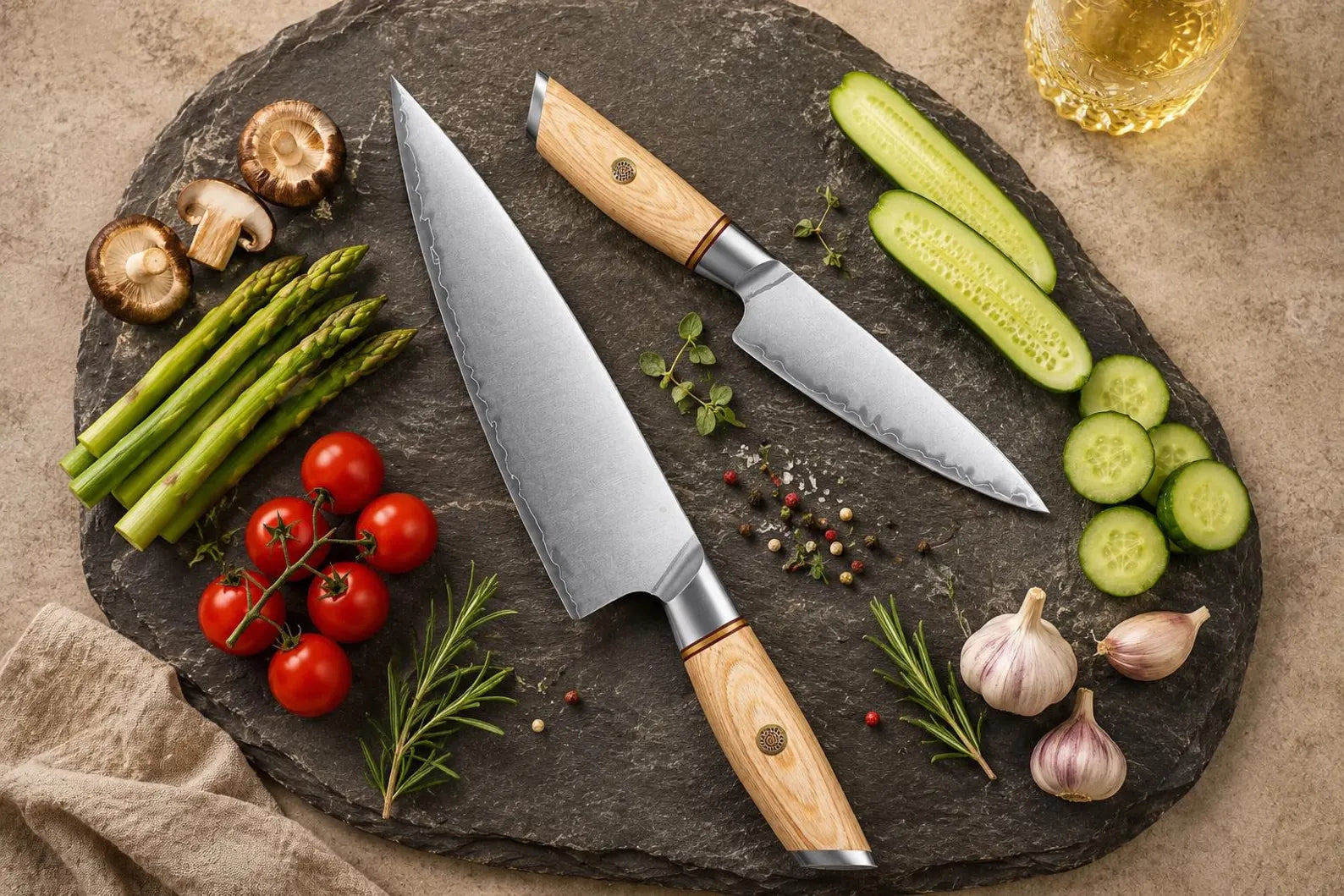 2 Piece Kitchen Knife Set, 10Cr15CoMoV Chef & Paring Knives, Pakka Wood Handle, Stainless Steel Kitchen Gift Set